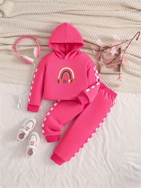 Rainbow Letter Print Outfits Hoodies Toddler Girls Plaid Temu Philippines