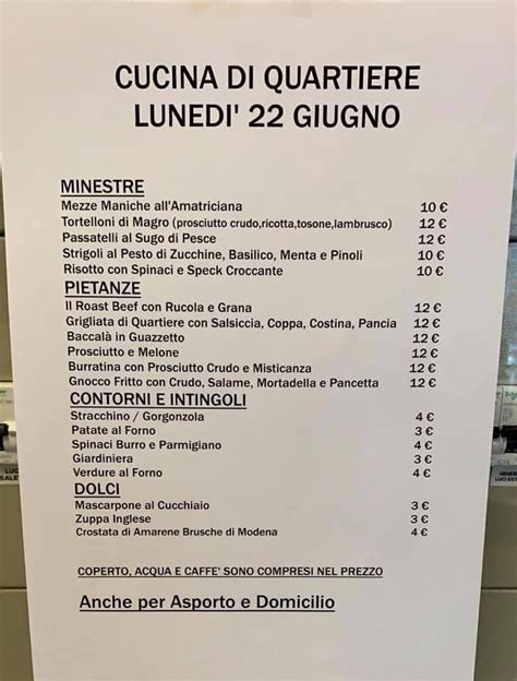 Menu Da Cucina Di Quartiere Ristorante Modena