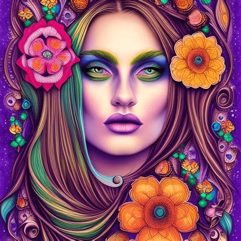 Vibrant Universe Witchy Woman Bohemian Flowers Hyper Realistic