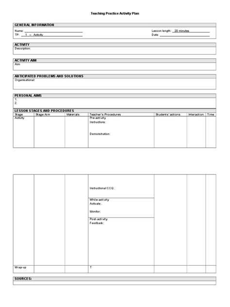 Teaching Practice Activity Plan Name Tp 1 Activity Lesson Length