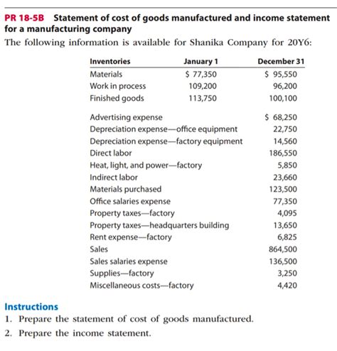 Solved Pr 18 5b Statement Cost Goods Manufactured Income Statement Manufacturing Company