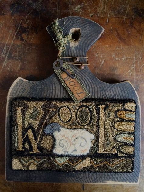 Primitive Folk Art Punch Needle Wool Sheep Hornbook Hanger Early