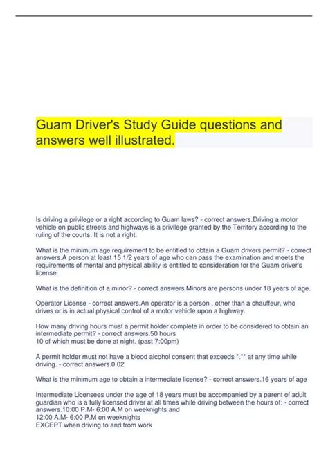 Guam Driver S Study Guide Questions And Answers Well Illustrated