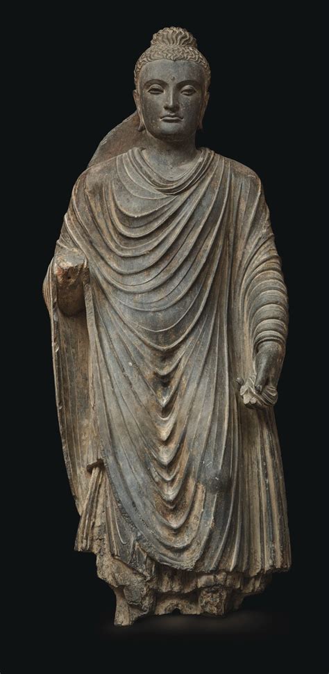 Grey Schist Figure Of Buddha Ancient Region Of Gandhara Kushan Period