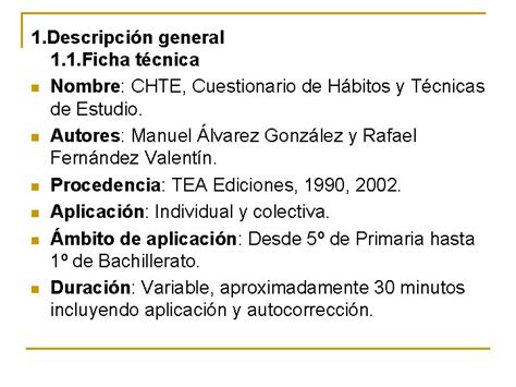 CHTE Cuestionario De Hbitos Y Tcnicas De Estudio