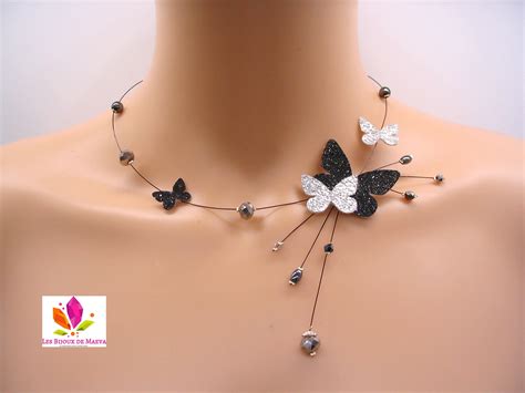 Collier Fantaisie Noir Te Papillons