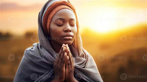 Divine Connection - African-American Woman Praying in Nature 44318347 ...