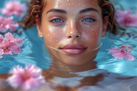 Woman Relaxing In Water Surrounded By Flowers Premium Ai Generated Image