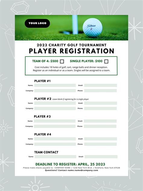 Golf Tournament Player Registration Form Canva Templates Editable