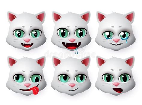 Emojis Cat Vector Set Cute Cats Face Emoticons And Icon In Hungry And