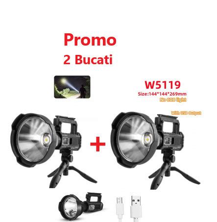 Oferta 2 Bucati X Lanterna LED W5119 Puternica Cu Trepied