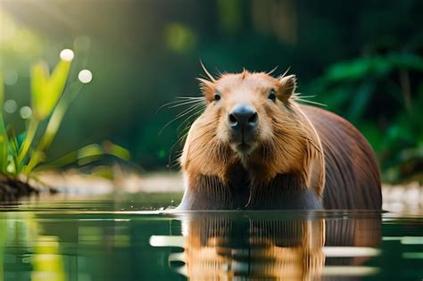 Premium Photo | A capybara swimming in a river