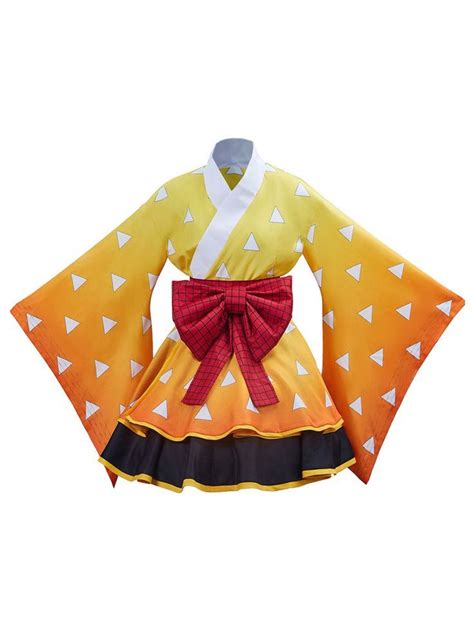 Kimetsu No Yaiba Agatsuma Zenitsu Orange Kimono Maid Dress Kimono Anim