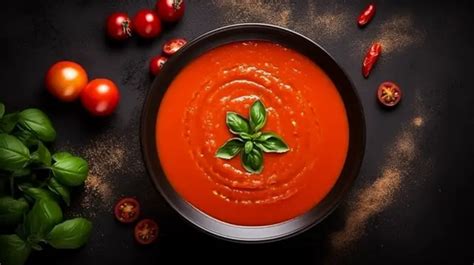 Savory Tomato Soup A Heavenly Top View Of Creamy Fresh Tomato Based