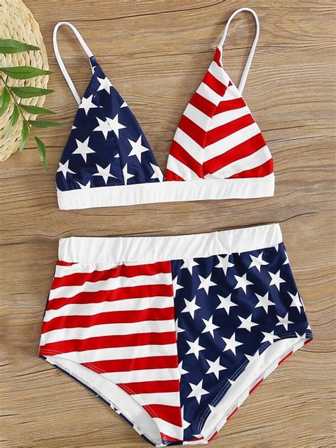 American Flag Print Shorts Bikini Swimsuit Romwe Bikini Swimsuits