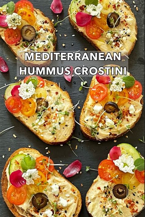 Mediterranean Hummus Crostini Recipe Appetizer Recipes Vegetarian