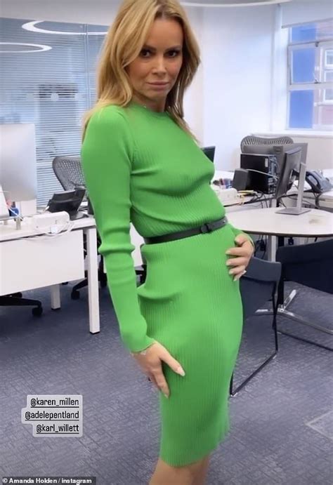 Braless Amanda Holden Laments Feeling Bloated In A Bodycon Green Dress Amanda Holden