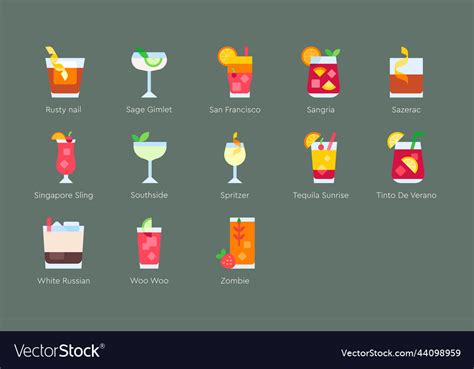 Cocktail Icon Set 6 Alcoholic Mixed Drink Vector Image