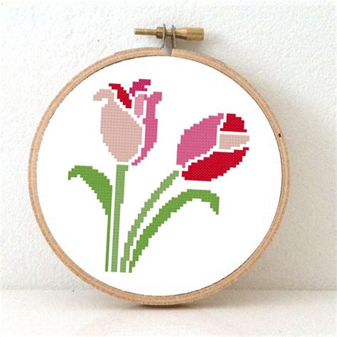 Tulip Cross Stitch Pattern Spring Decorations Trendy Tulip Etsy