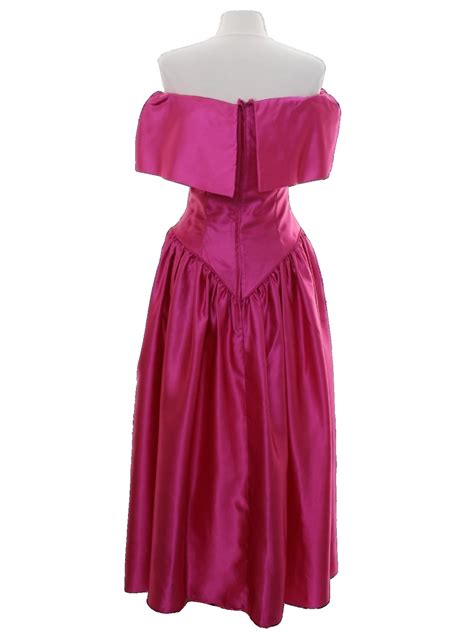 1980s Vintage Cocktail Dress 80s No Label Womens Sheeny Hot Pink