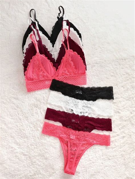 Piece Set Lace Splicing Shell Edge Solid Color Women Bra And Panties Lingerie Set For Sale