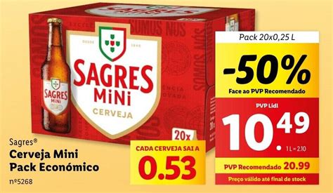 Promoção Sagres Cerveja Mini Pack Económico Pack 20x0 25 L em Lidl