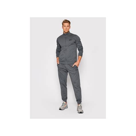 Emporio Armani Ea7 Funnel Neck Zip Grey Cotton Tracksuit Clothing