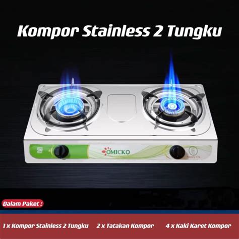 Jual Kompor Stainless 2 Tungku Anti Karat Kompor Gas OMICKO Kompor