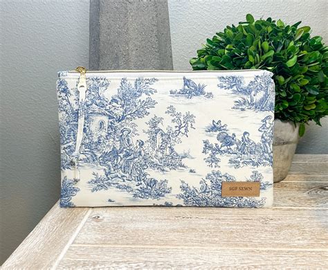 Blue French Pastoral Toile Zipper Pouch Trousse De Maquillage Diy