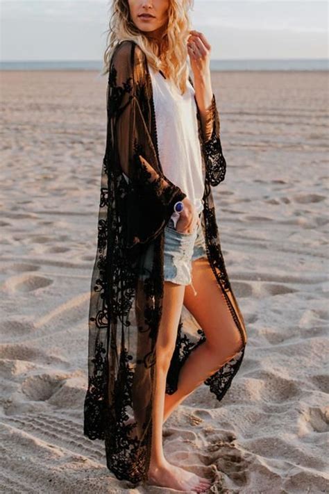 Beach Side Lace Kimono Lace Kimono Outfit Black Women Fashion Fashion