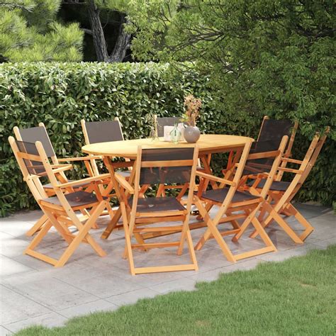 Dcenta 9 Piece Patio Dining Set Black Eucalyptus Wood&Textilene ...