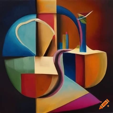 Vibrant Cubist Painting Of Intertwined Objects On Craiyon