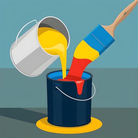 A Painting Of A Paint Brush And A Bucket Of Paint Being Poured Into A