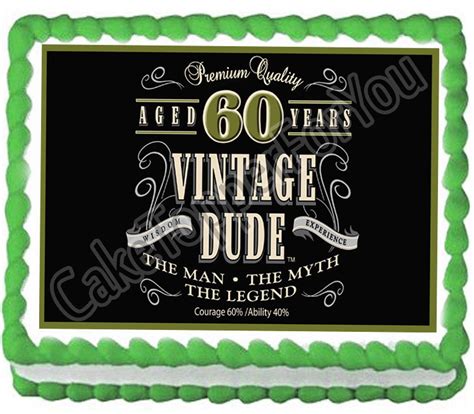 Vintage Dude 60th Edible Cake Or Cupcake Topper Etsy