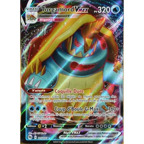 Carte Pokémon 015 073 Torgamord VMAX X EB3 5 La Voie du Maître NEUF FR