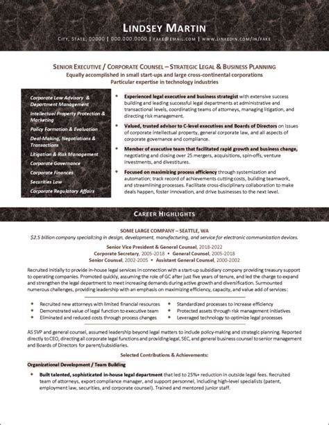 Legal Resume Example Distinctive Career Services