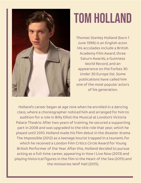 Tom Holland Biography | Biografi Template