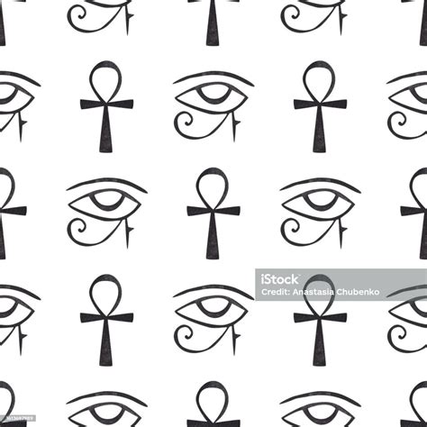 Ra Symbol Ancient Egypt Ankh Cartoon Illustration Seamless Pattern