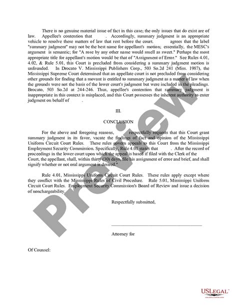 Mississippi Rebuttal Memorandum Supporting Summary Judgment Motion US