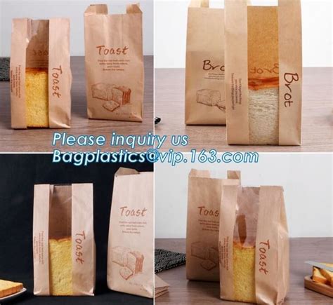 Custom Printed Kraft Paper Bags Food Grade With Window Bread Packaging