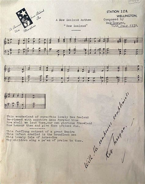 A New Zealand Anthem, original sheet music | Reg Morgan