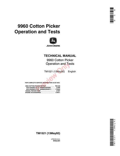 John Deere 9960 Cotton Picker Technical Manual TM1521 13MAY92