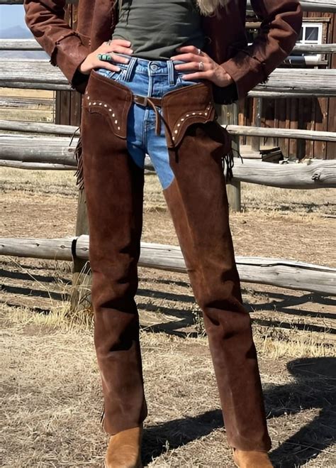 Handmade Cowgirl Chap Buckskin Suede Brown Leather Pant Rodeo Etsy