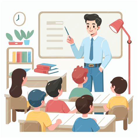 Premium Vector | School atmosphere with teacher teaching to students in