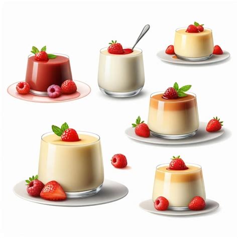 Panna Cotta Vector Set White Background Isolated Premium AI Generated