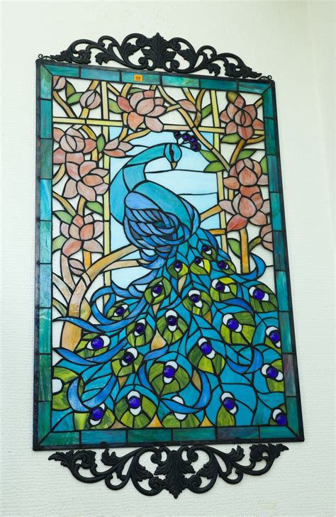 Peacock S Paradise Stained Glass Window W Cast Iron Accents 1405