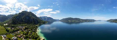 Austria Salzburger Land Strobl Am Wolfgangsee Drone View Of Lake