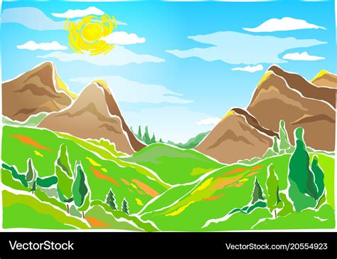 Mountains hills and trees Royalty Free Vector Image