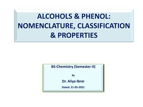 Solution Alcohols Phenol Nomenclature Classification Properties