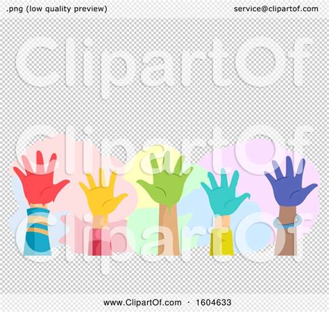 Clipart Of A Group Of Raised Hands Of Kids With Colorful Paint